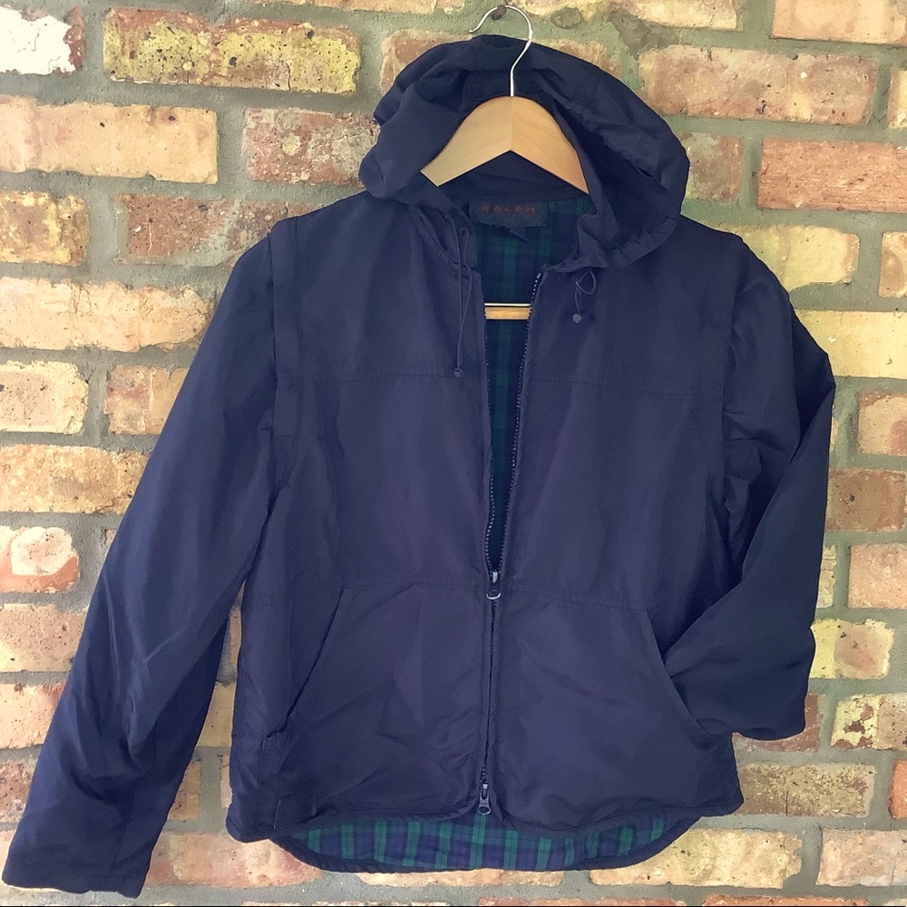 RRL Ralph Ralph Lauren Jacket black Hooded Zip removable sleeves XS